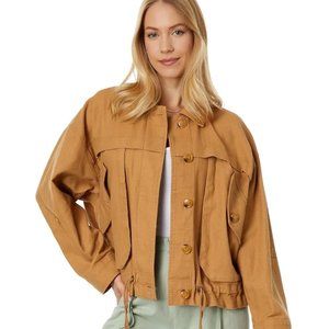 BLANK-NYC Cotton & Linen Cargo Pocket Utility Jacket in Tan Khaki